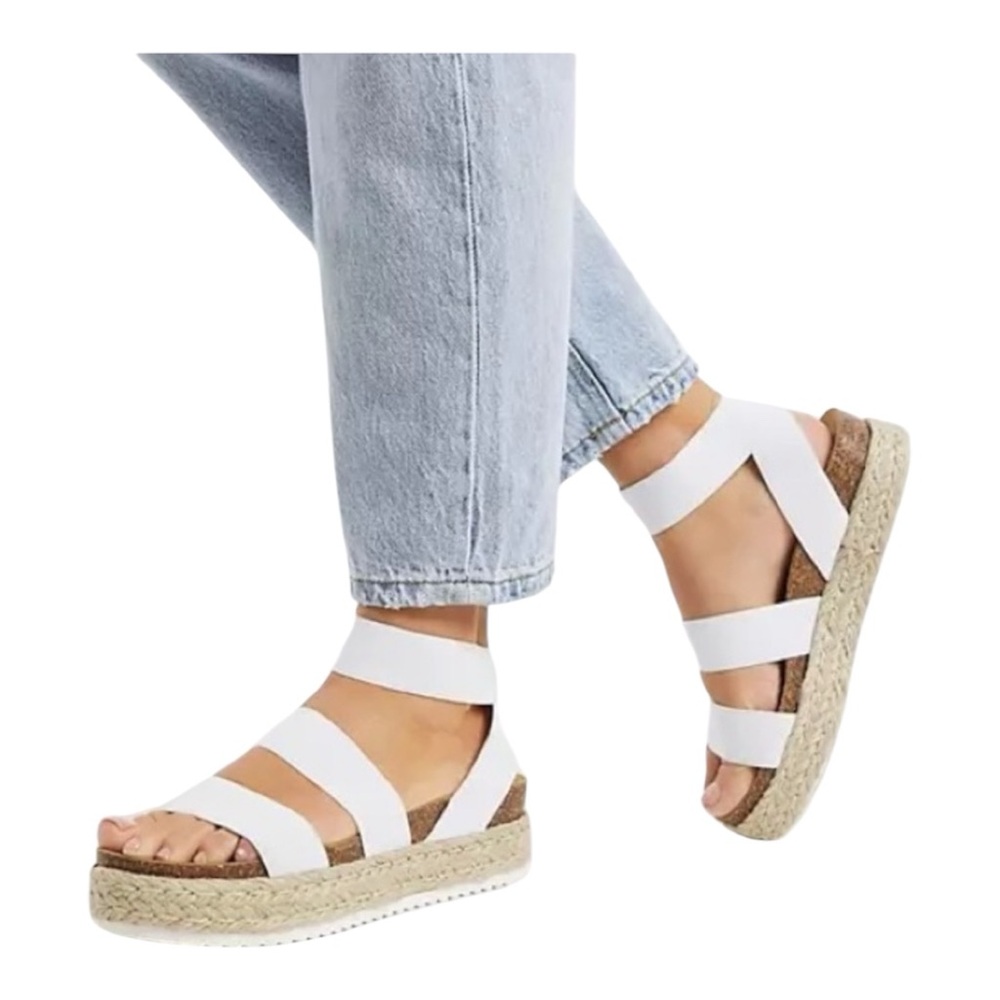 Madden Girl Carly White Elastic Straps Espadrille Platform Sandal